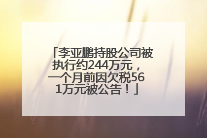 李亚鹏持股公司被执行约244万元，一个月前因欠税561万元被公告！