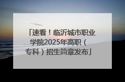 速看！临沂城市职业学院2025年高职（专科）招生简章发布